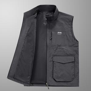 JEEP SPIRIT 남성 봄 여름 얇은 아웃도어 멀티포켓 조끼 신상품 낚시조끼
