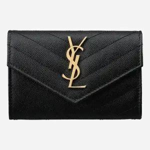 생로랑 5F 414404 BOW01 1000 모노그램 플랩 카드 지갑 골드 블랙