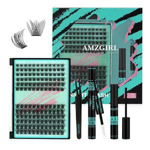 AMZGIRL LASH 미드나잇 DIY 속눈썹 연장 키트, 144개 클러스터 키트 앤 씰, 제거제 및 개별 인조 연장용 어플리케이터(D-Mix 8-16mm 키트)