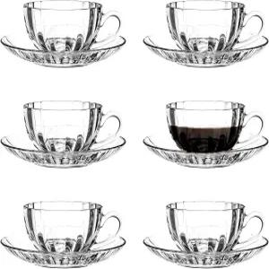 빈사카오 유리 찻잔 및 접시 세트 6개 - 작은 커피 머그잔 에스프레소 카푸치노 라떼 티를 위한 호박