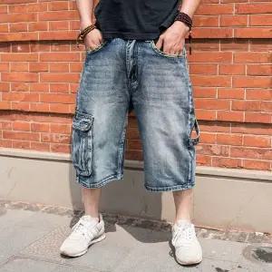 빅사이즈 남자 힙합 워크 데님 7부 반바지 여름