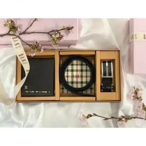 닥스 선물포장/쇼핑백동봉 남성 체크배색 가죽 지갑벨트세트 DBWA2F914DBBE2E990