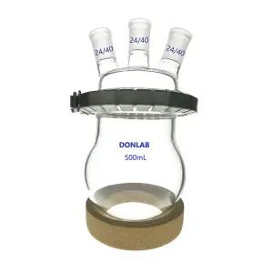 DONLAB CDM0500T1 500ml 3넥 구형 원형 바닥 반응 주전자 플라스크 개방 커버 클램프 및 코크 스탠드 24/40