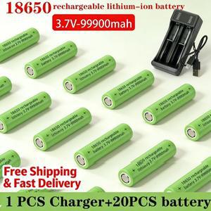 고용량 18650 배터리 99900mAh 3.7V 리튬 이온 충전식 + 손전등 장난감용 충전기