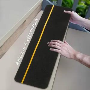 WOPPLXY 10개 반사 스트라이프가 있는 미끄럼 방지 계단 트레드 6인치 x 24인치 블랙 그립 테이프 비스키드