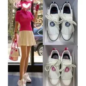 여성 여름 휴양지 여자 샌들 골프 보드화 고정 스니커즈 여성화 핑크/핑크 레이스 태슬 골프화 22 가지 신