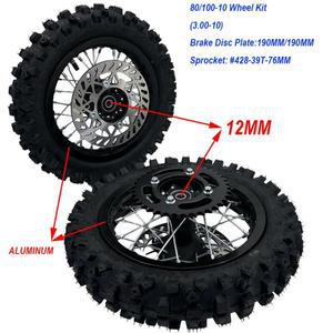 앞뒤 바퀴 80/100-10 타이어 알루미늄 휠 소형 더트 바이크 오프로드 모터사이클 모토크로스 카요 BSE