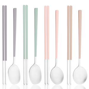 녹색 손잡이 실버 식기 세트 저녁 식사 스푼 스시 젓가락 서양 스테인리스 스틸 커트레이 주방 식기