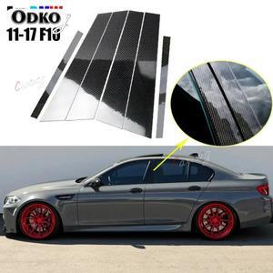BMW 호환 5 시리즈 F10 세단 2011- 525i 530i 용 6x 카본 파이버 블랙 자동차 도어 윈도우 컬럼 BC 필러 포