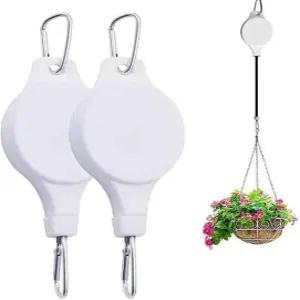 식물을 걸 수 있는 커빗피드 도르래 2개의 접이식 걸이 야외 실내 화분 꽃바구니 및 새집을 위한 바구니