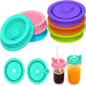 소피코 실리콘 교체 뚜껑 핏 볼 커 레귤러 및 와이드 마우스 빨대 구멍 스토퍼 플러그가 있는 메이슨 병