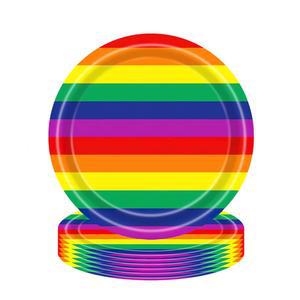 레드-샤인 16개 레인보우 프라이드 일회용 종이 접시 게이 프라이드 데이 파티 용품 LGBTQ 생일 파티 테이블 장식 9 u201D