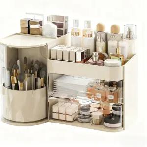 화장품 정리함 14인치 D x 8.3인치 W 9인치 H 서랍이 있는 카운터탑 스킨케어 베니티 진열장 보관 회전