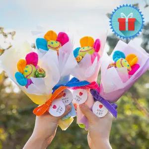 고급포장 레인보우 스마일꽃 츄파춥스 사탕 미니꽃다발 32cm 기념일 졸업식수료식 소품