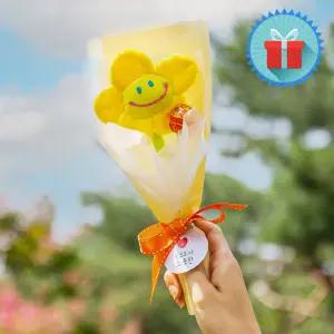 고급포장 스마일꽃 츄파춥스 사탕 미니 꽃다발 노랑 32cm 기념일 졸업식 수료식 소품