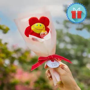 고급포장 스마일꽃 츄파춥스 사탕 미니 꽃다발 빨강 32cm 기념일 졸업식 수료식 소품