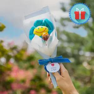 고급포장 스마일꽃 츄파춥스 사탕 미니 꽃다발 파랑 32Cm 기념일 졸업식 수료식 소품