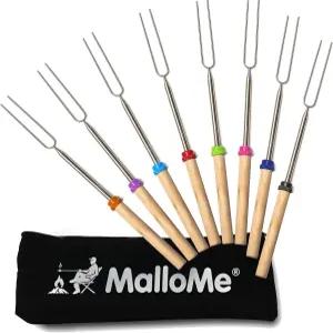 MalloMe 불 구덩이용 스모어 스틱 - 캠프파이어 마시멜로 로스팅 키트 야외용 외부용 꼬치 핫도그 포크