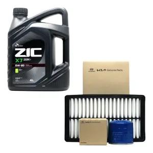 올뉴모닝 가솔린 엔진오일 지크 X7 제로 0W20 4리터 순정 오일필터 에어필터
