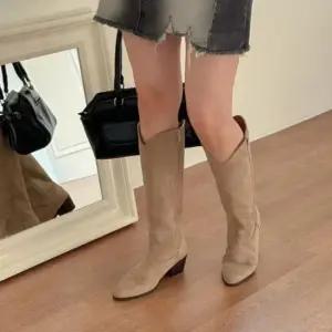 여성부츠 웨스턴스타일 여성 롱부츠 가죽 스웨이드 부츠