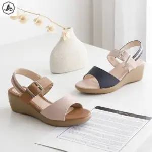 [애슬릿] 통굽 샌들 버클 배색 라인 웨지 여름 데일리 5cm