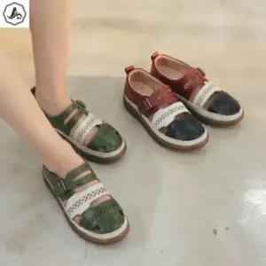 [애슬릿] 가죽 샌들 펀칭 배색 버클 키높이 여름 발편한 3.5cm