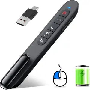 에어 마우스 컨트롤이 다이노스트라이크 무선 프레젠터 리모컨 충전식 USB A C 프레젠션 클리커 PPT RF