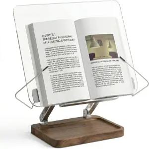 독서용 무소 나무 아크릴 책꽂이 호두나무 보관함과 탄력 있는 클립이 조절 가능한 요리책용 데스크톱