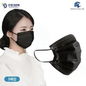 건영크린텍 건영 데일리 365 덴탈마스크 사각 블랙 대형 5매입 숨쉬기편한 귀편한