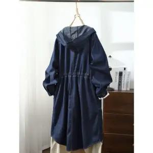 EAMT 롱 하프 데님 면 빈티지 가을 긴팔 코트 진청 싱글 여성점퍼 후드 트렌치 YJ3