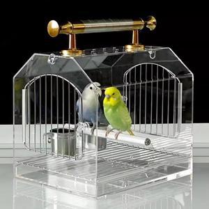 휴대용 아크릴 새 운반 케이스  손잡이가 있는 넓은 앵무새 코카티엘&러브버드 여행 서식지  투명 새장