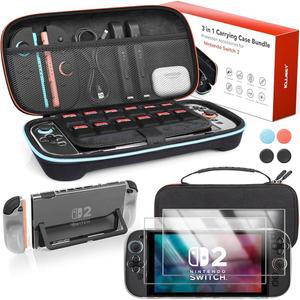 쿠젝트 스위치 2 휴대용 케이스 및 스크린 프로텍터 액세서리 번들 2개의 프로텍터, 도킹 가능한 보호 쉘, 인체공학적 조이콘 그립 커버, 닌텐도 3DS 2DS 콘솔용 12개의 게임 카트리지