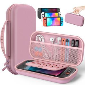 닌텐도 스위치 2 / 1 OLED용 Klipdasse 캐리 케이스, 부드러운 안감이 있는 휴대용 하드 쉘, 10개의 카드 슬롯, 관람 스탠드, 실리콘 손잡이, 케이스 (핑크, 2용)