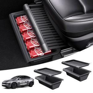 테슬라 모델 Y 주니퍼 2025~2026용 위구 언더시트 보관함, 뚜껑이 있는 보관 트레이 2팩, 안전한 미끄럼 방지 디자인