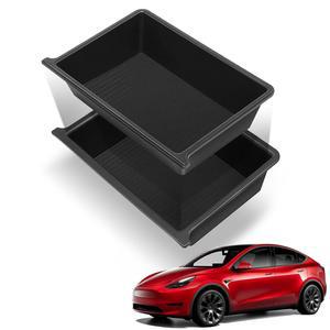 YHTAUTO 언더시트 보관함 Tesla Model Y 2020-2026, 더블 레이어 ABS 외부 TPE 내부 상자, 숨겨진 정리함 트레이, 액세서리에 적합