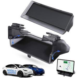 더시몬드 내구성 테슬라 모델 Y 주니퍼 언더 스크린 보관함 2025-2026 - 미끄럼 방지 실리콘 패드가 있는 숨겨진 마그네틱 정리함 트레이 2피스 ABS 인테리어 액세서리 주니퍼에만 적합