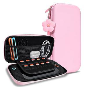 닌텐도 스위치 2 (2025) 액세서리 세트용 DLseego 보관 케이스, 귀여운 보호 기능, 10 개의 게임 카드 슬롯, 플라워 블라썸 체인 1 개, 여행용 휴대용, 만능 슬림 및 휴대용 - 핑크