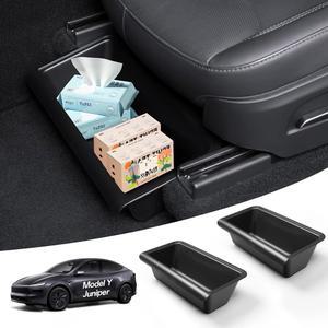 DGXWLLW Tesla Model Y Juniper 2025 2026 신모델 TPE 앞뒤 언더시트 보관 트레이 액세서리용 숨겨진 정리함, 2팩