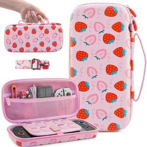 닌텐도 스위치 2(2025)용 Fundiary 핑크 스트로베리 2 휴대용 케이스, 수납 여행 가방과 어깨끈이 있는 대용량 귀여운 케이스 번들 액세서리, 여아를 위한 크리스마스 선물