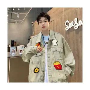 키체샵 남성 청자켓 가을 프린트 데님 재킷 워싱 캐주얼 HO3