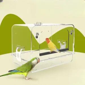 앵무새 목욕통 투명 샤워 모이통 조류 용품 걸이식