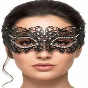 캠프시스 여성 가면극 블랙 볼 가면 라인스톤 파티