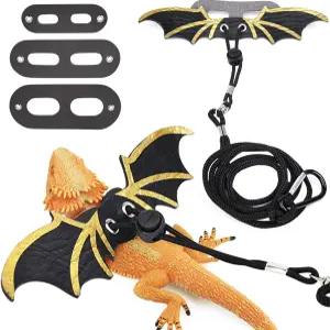 3 사이즈 팩 수염 용 끈 및 하네스 부드러운 가죽 탈착식 조절 가능한 파충류 도마뱀 날개 목줄 블랙