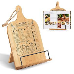 주방 카운터용 쿡북 스탠드 대나무 레시피 북 홀더, 변환 차트 조절 가능한 논슬립 집들이 크리스마스 은퇴 결혼식을 위한 여성용 선물