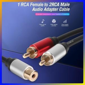 여성 RCA 잭 어댑터를 2개의 남성 잭으로 연결하는 AUX 오디오 Y 케이블 분배기 앰프용 남성-남성 차량용