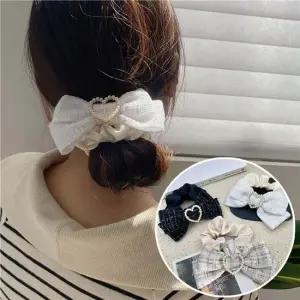 하트진주 트위드리본 곱창끈 데일리 머리정리 머리끈세트