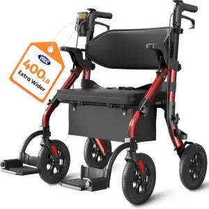 시니어용 VOCIC 워커 Z59 2 in 1 휠체어 콤보 400파운드 무게 용량 10인치 올터레인 롤레이터 엑스트라