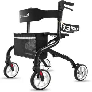 플래닛 워크 시니어용 초경량 롤레이터 워커 좌석이 있는 접이식 롤링 모든 지형을 위한 8인치 고무 휠