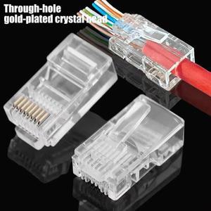 1/10/50Pcs RJ45 Cat6/Cat5e 커넥터 통과 크리스탈 엔드 금도금 8P8C 압착 UTP 표준 이더넷 네트워크 모듈