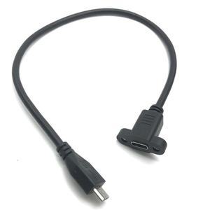 1피트 마이크로 USB 2.0 수 커넥터 - Type-c 암 연장 케이블 피치 17mm 나사 포함 패널 장착 구멍 0.3m